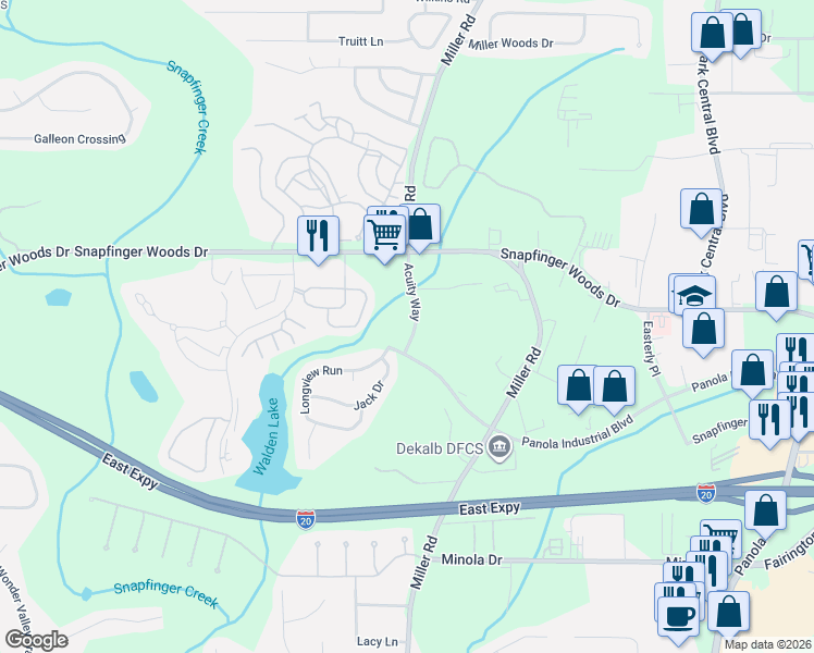 map of restaurants, bars, coffee shops, grocery stores, and more near 2641 Acuity Way in Decatur
