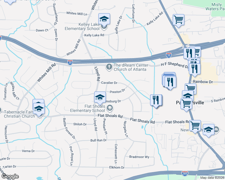 map of restaurants, bars, coffee shops, grocery stores, and more near 2666 Jamestown Way in Decatur