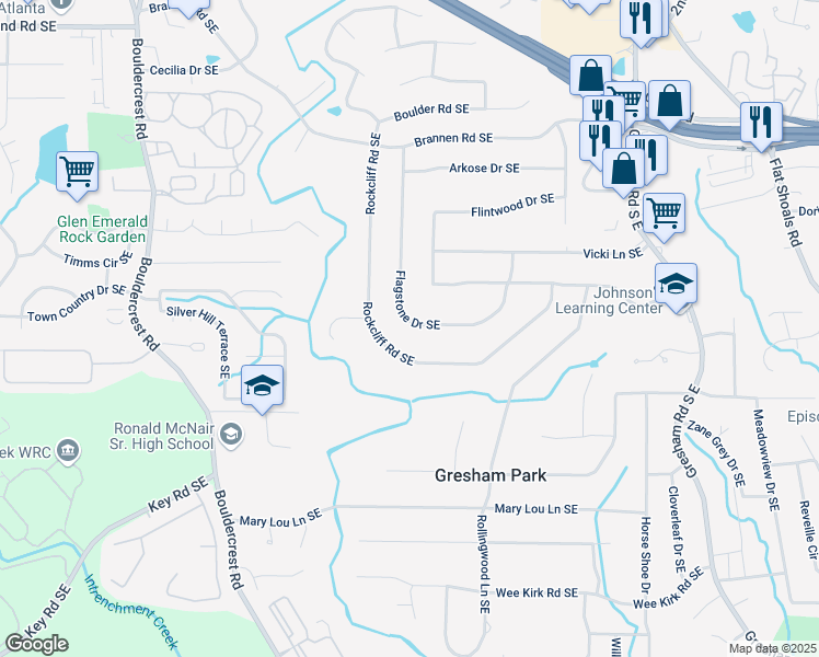 map of restaurants, bars, coffee shops, grocery stores, and more near 2684 Flagstone Drive Southeast in Atlanta