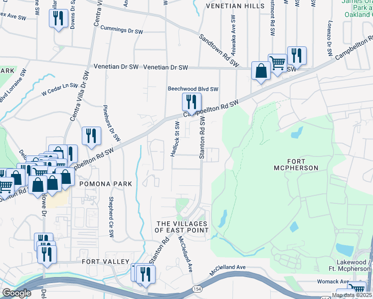 map of restaurants, bars, coffee shops, grocery stores, and more near 1743 Marcel Avenue Southwest in Atlanta