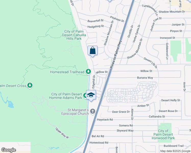 map of restaurants, bars, coffee shops, grocery stores, and more near 72629 Edgehill Drive in Palm Desert