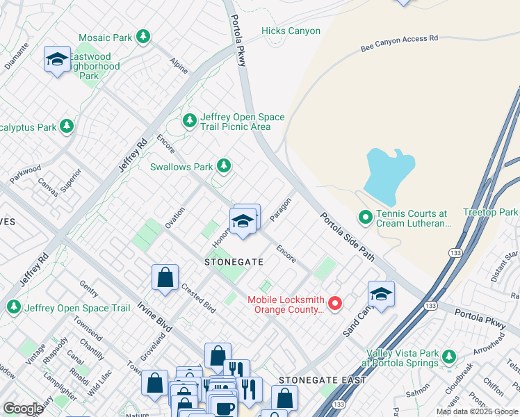 map of restaurants, bars, coffee shops, grocery stores, and more near 71 Cortland in Irvine