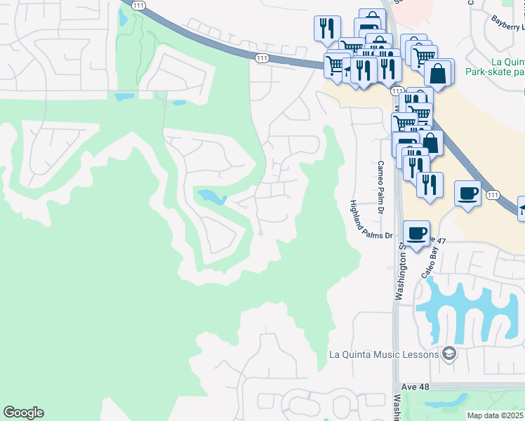 map of restaurants, bars, coffee shops, grocery stores, and more near 46750 Mountain Cove Drive in Indian Wells