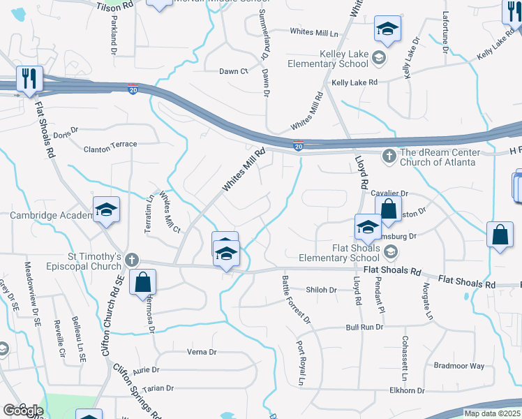 map of restaurants, bars, coffee shops, grocery stores, and more near 2426 Whites Ridge in Decatur