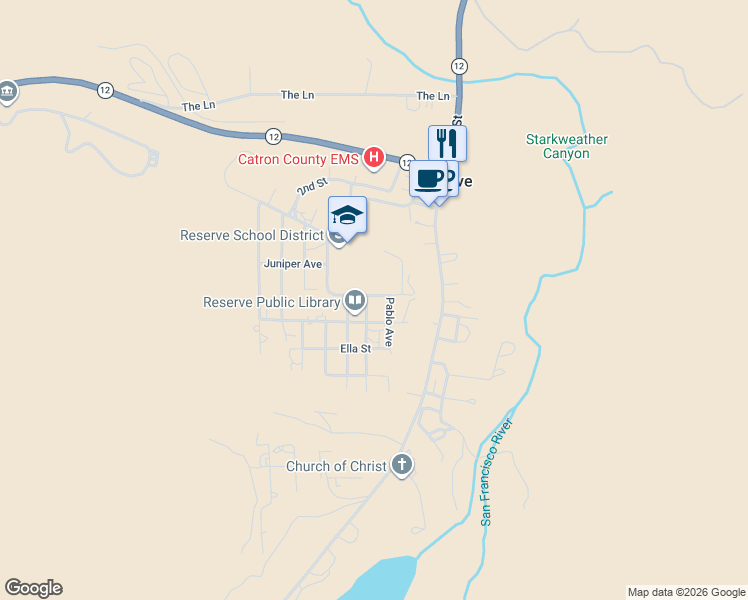 map of restaurants, bars, coffee shops, grocery stores, and more near in Reserve