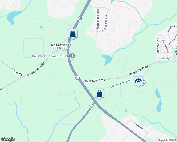 map of restaurants, bars, coffee shops, grocery stores, and more near 3538 Highway 92 in Douglasville
