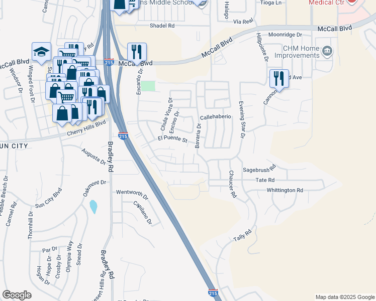 map of restaurants, bars, coffee shops, grocery stores, and more near 27412 El Puente Street in Menifee