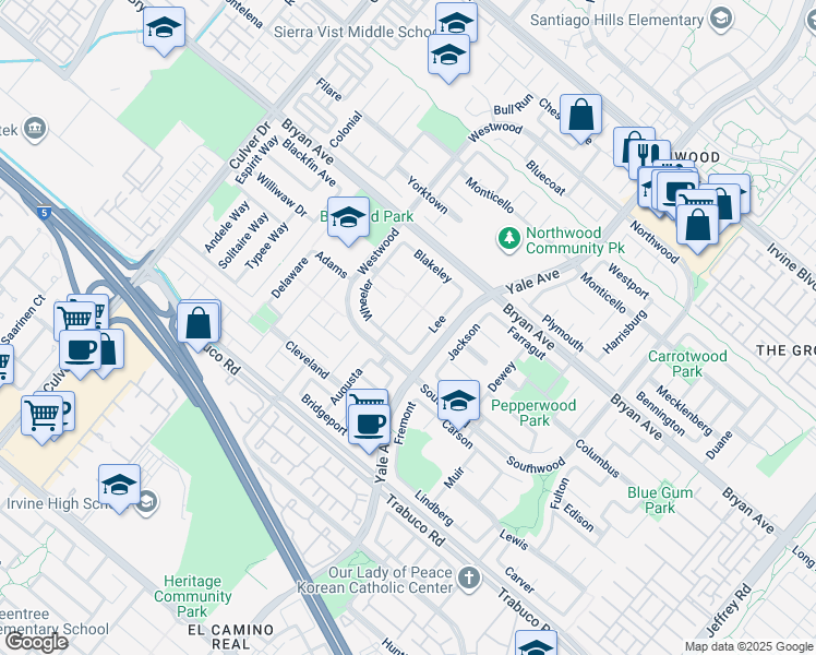 map of restaurants, bars, coffee shops, grocery stores, and more near 7 Davis in Irvine