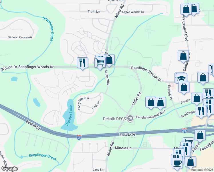 map of restaurants, bars, coffee shops, grocery stores, and more near 2641 Acuity Way in Decatur