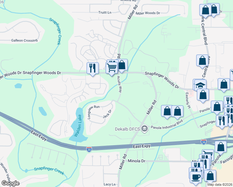 map of restaurants, bars, coffee shops, grocery stores, and more near 2620 Shellbark Road in Decatur