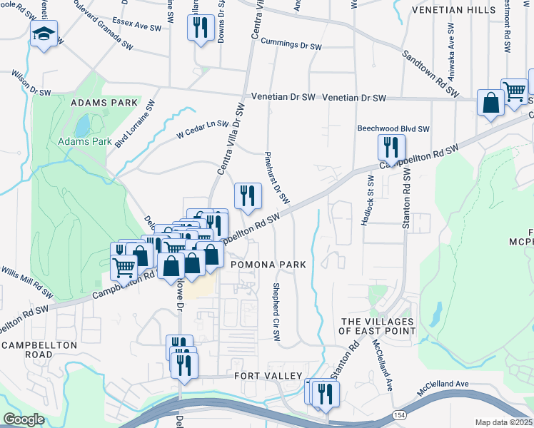 map of restaurants, bars, coffee shops, grocery stores, and more near 1925 Campbellton Road Southwest in Atlanta
