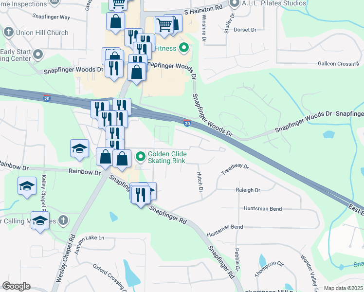 map of restaurants, bars, coffee shops, grocery stores, and more near 2630 Pleasant Wood Drive in Decatur