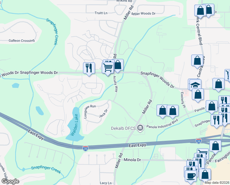 map of restaurants, bars, coffee shops, grocery stores, and more near 2641 Acuity Way in Decatur