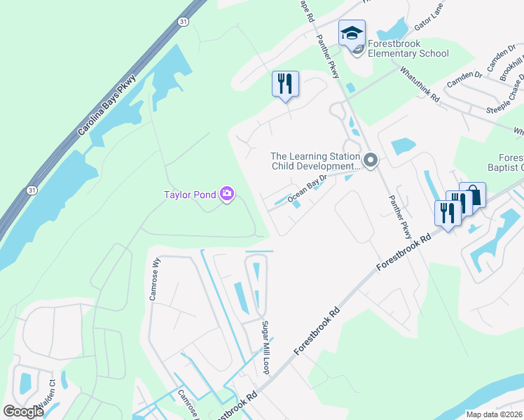 map of restaurants, bars, coffee shops, grocery stores, and more near 241 Black Bear Road in Myrtle Beach