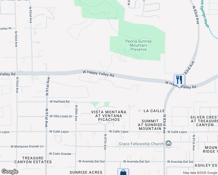 map of restaurants, bars, coffee shops, grocery stores, and more near 8651 West Artemisa Avenue in Peoria