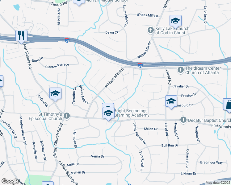 map of restaurants, bars, coffee shops, grocery stores, and more near 2732 Eagles Crest Lane in Decatur