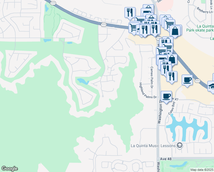 map of restaurants, bars, coffee shops, grocery stores, and more near 78155 Cabrillo Lane in Indian Wells