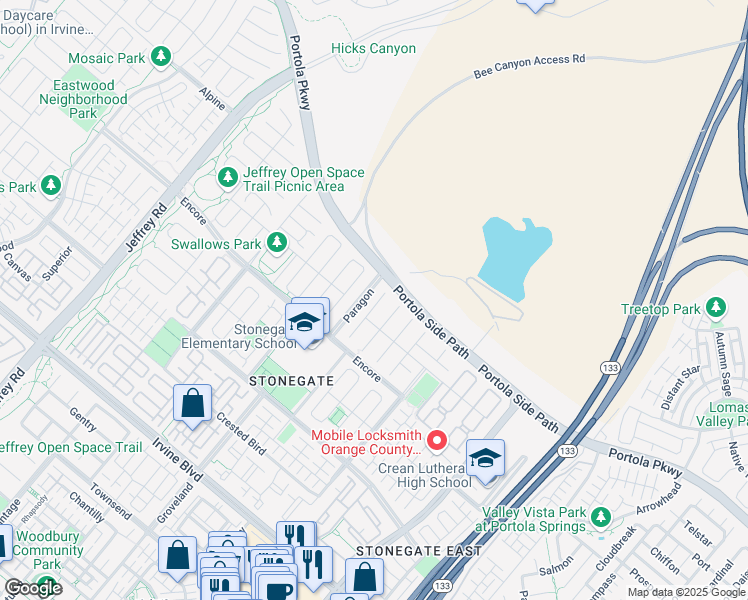 map of restaurants, bars, coffee shops, grocery stores, and more near 53 Interlude in Irvine