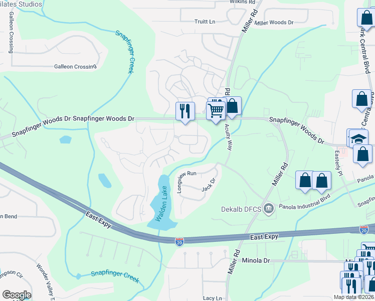 map of restaurants, bars, coffee shops, grocery stores, and more near 2720 Avanti Way in Decatur