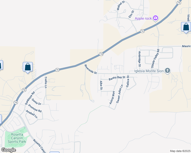 map of restaurants, bars, coffee shops, grocery stores, and more near 19955 Riverside Street in Perris