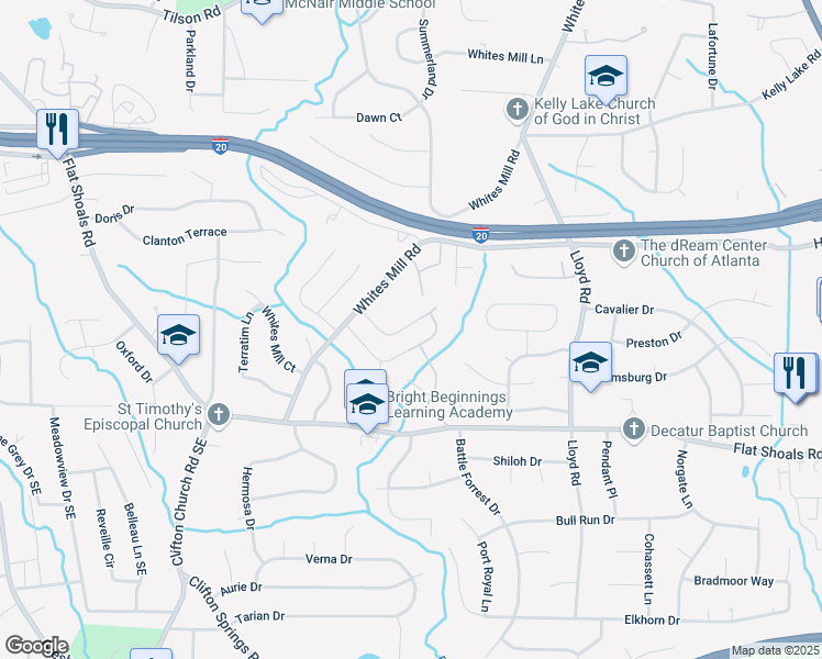 map of restaurants, bars, coffee shops, grocery stores, and more near 2413 Whites Ridge in Decatur