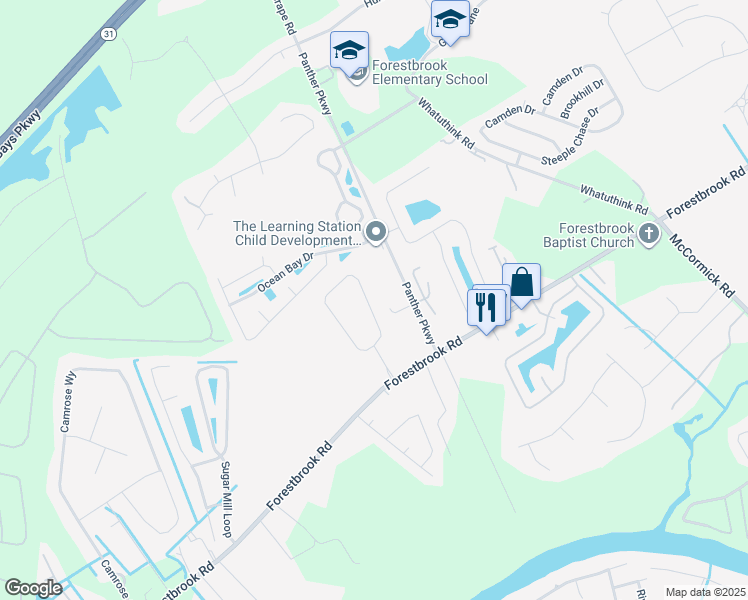 map of restaurants, bars, coffee shops, grocery stores, and more near 280 Forestbrook Cove Circle in Myrtle Beach