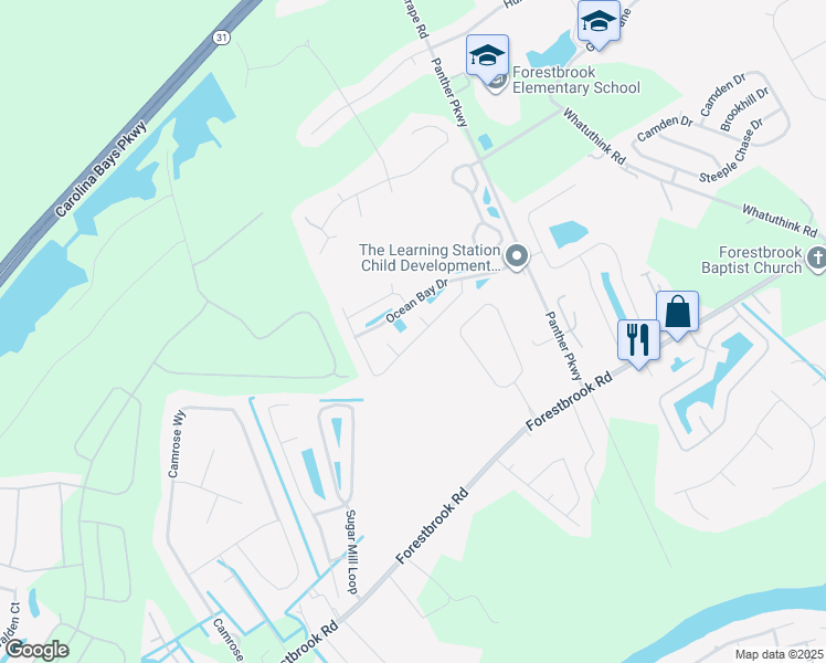 map of restaurants, bars, coffee shops, grocery stores, and more near 407 Big Woods Court in Myrtle Beach