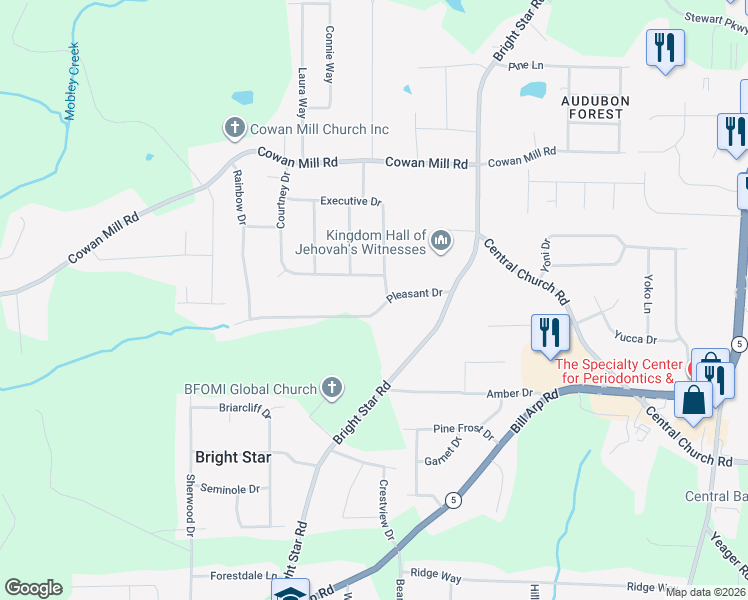 map of restaurants, bars, coffee shops, grocery stores, and more near 6430 Pleasant Drive in Douglas County