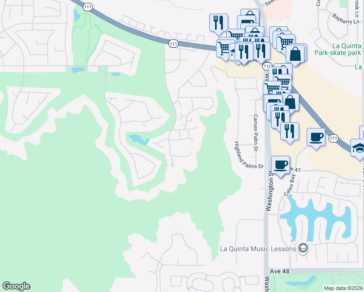 map of restaurants, bars, coffee shops, grocery stores, and more near 78155 Cabrillo Lane in Indian Wells