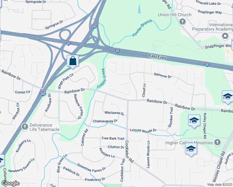 map of restaurants, bars, coffee shops, grocery stores, and more near 3821 Leprechaun Court in Decatur