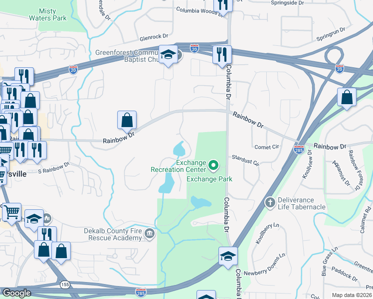 map of restaurants, bars, coffee shops, grocery stores, and more near 2665 Da Vinci Boulevard in Decatur