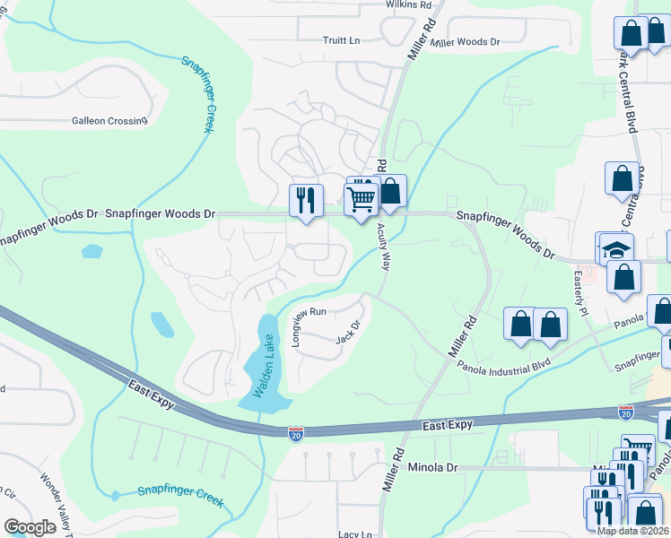 map of restaurants, bars, coffee shops, grocery stores, and more near 2668 Avanti Way in Decatur
