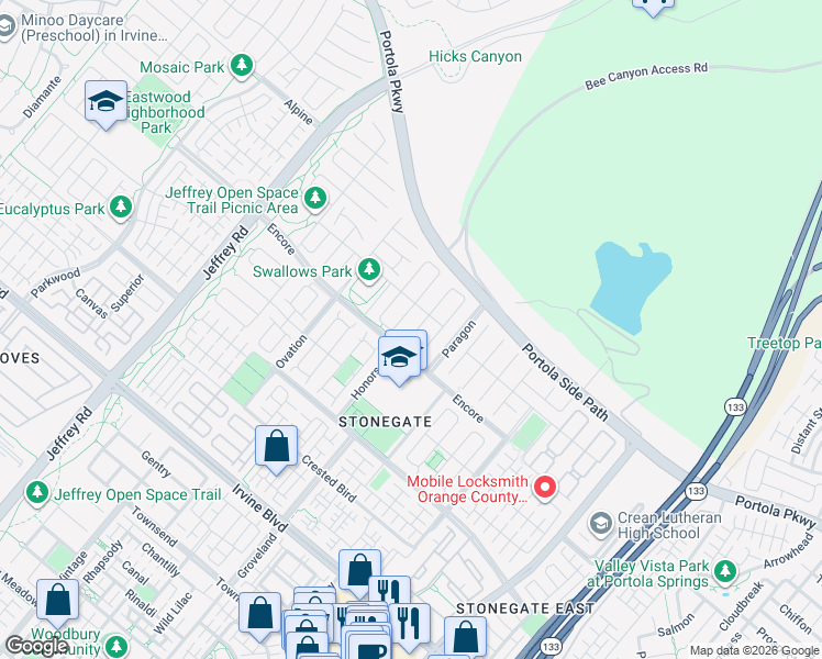 map of restaurants, bars, coffee shops, grocery stores, and more near 59 Weston in Irvine