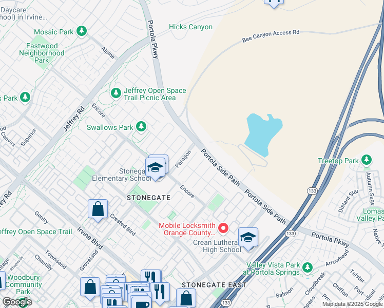 map of restaurants, bars, coffee shops, grocery stores, and more near 51 Interlude in Irvine