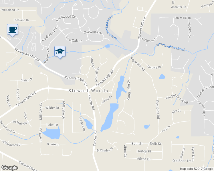 map of restaurants, bars, coffee shops, grocery stores, and more near 3550 Anna Ruby Lane in Douglasville