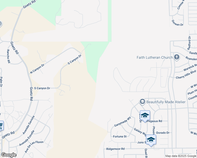 map of restaurants, bars, coffee shops, grocery stores, and more near Quail Circle in Menifee