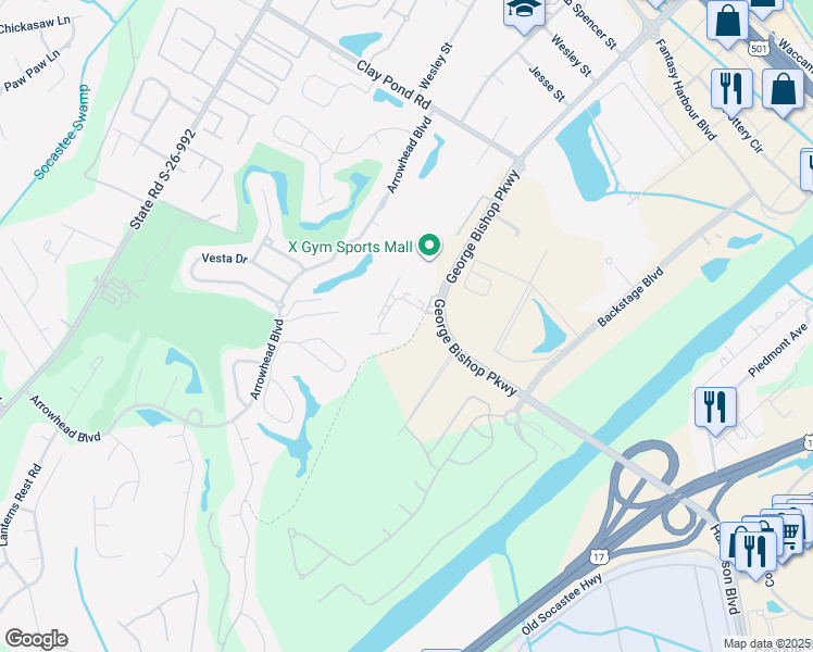 map of restaurants, bars, coffee shops, grocery stores, and more near 181 Jacob Lane in Myrtle Beach