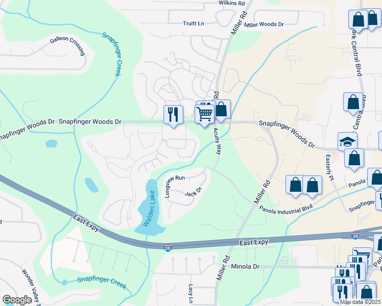 map of restaurants, bars, coffee shops, grocery stores, and more near 5009 Longview Walk in Decatur