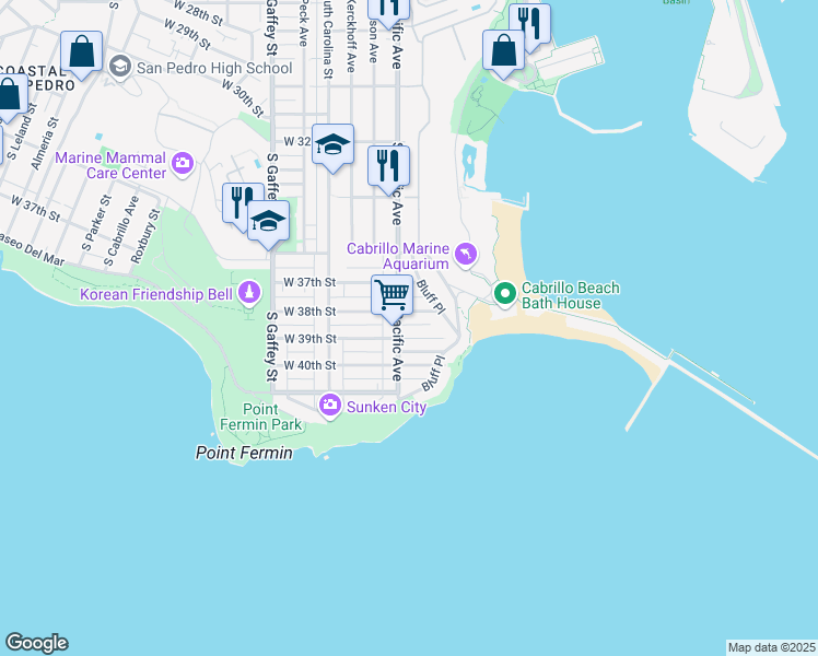 map of restaurants, bars, coffee shops, grocery stores, and more near 3838 South Pacific Avenue in Los Angeles