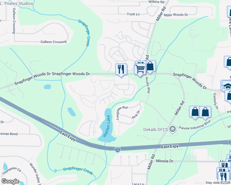 map of restaurants, bars, coffee shops, grocery stores, and more near 2720 Avanti Way in Decatur