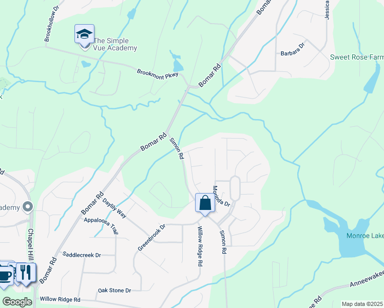 map of restaurants, bars, coffee shops, grocery stores, and more near 3900 Kings Bridge Drive in Douglasville