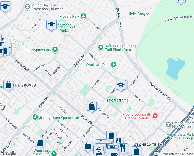 map of restaurants, bars, coffee shops, grocery stores, and more near 59 Parkdale in Irvine