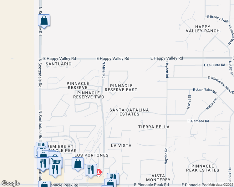 map of restaurants, bars, coffee shops, grocery stores, and more near 24531 North 77th Street in Scottsdale
