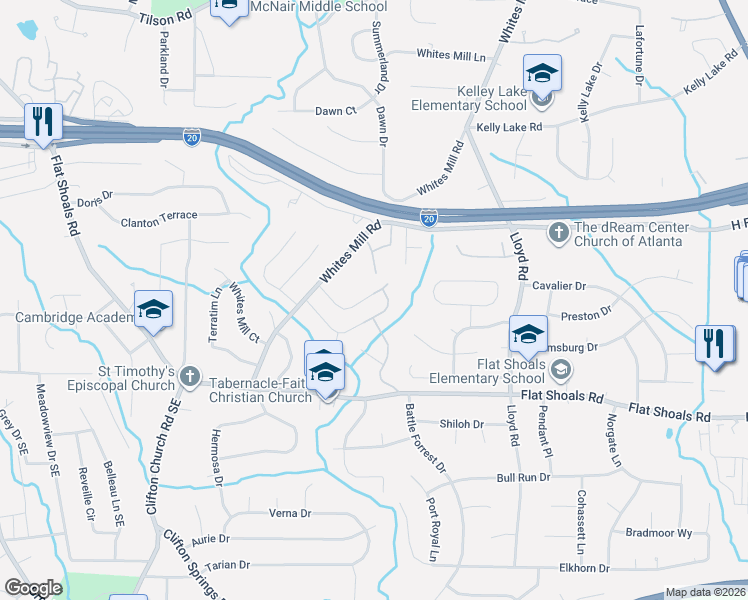 map of restaurants, bars, coffee shops, grocery stores, and more near 2426 Whites Ridge in Decatur