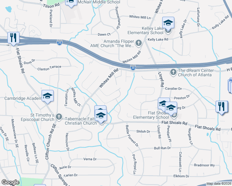 map of restaurants, bars, coffee shops, grocery stores, and more near 2426 Whites Ridge in Decatur