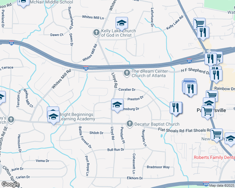 map of restaurants, bars, coffee shops, grocery stores, and more near in Panthersville