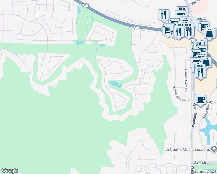 map of restaurants, bars, coffee shops, grocery stores, and more near 46620 Quail Run Lane in Indian Wells