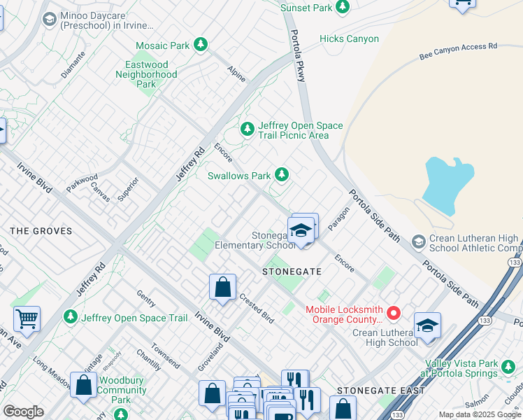 map of restaurants, bars, coffee shops, grocery stores, and more near 139 Beechmont in Irvine