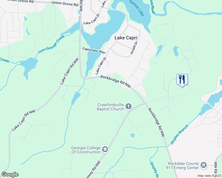 map of restaurants, bars, coffee shops, grocery stores, and more near 2468 Rockbridge Road Northwest in Conyers