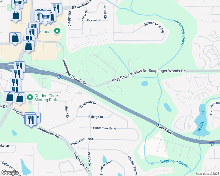 map of restaurants, bars, coffee shops, grocery stores, and more near in DeKalb County